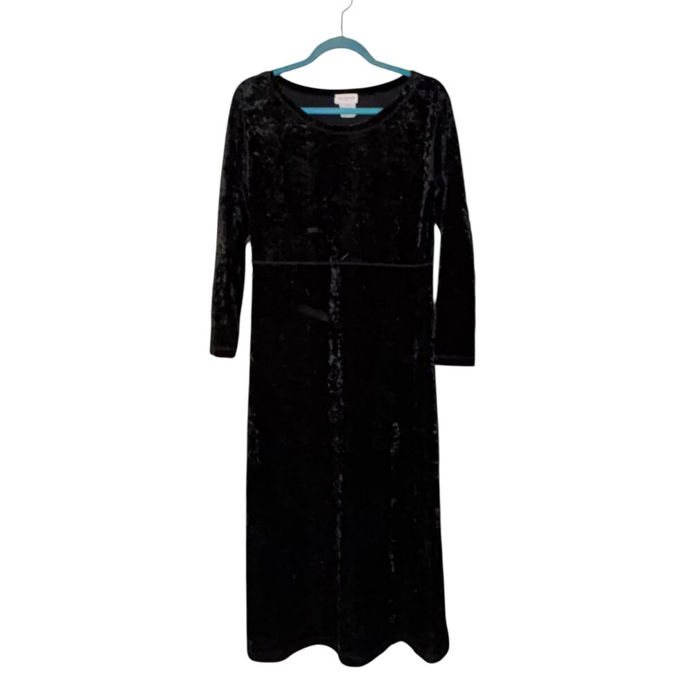Jones New York Black Plush Dress M Goth Maxi Whimsygoth Fairy Steampunk Vintage